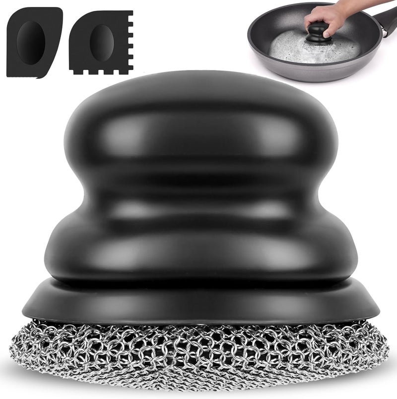Onewly Cast Iron Scrubber and Scraper, Chain Mail Scrubber Cast Iron for Cleaning Dishes, Stock Pots, Pans, Griddles, Grills, Dish Scouring Pads - Image 1